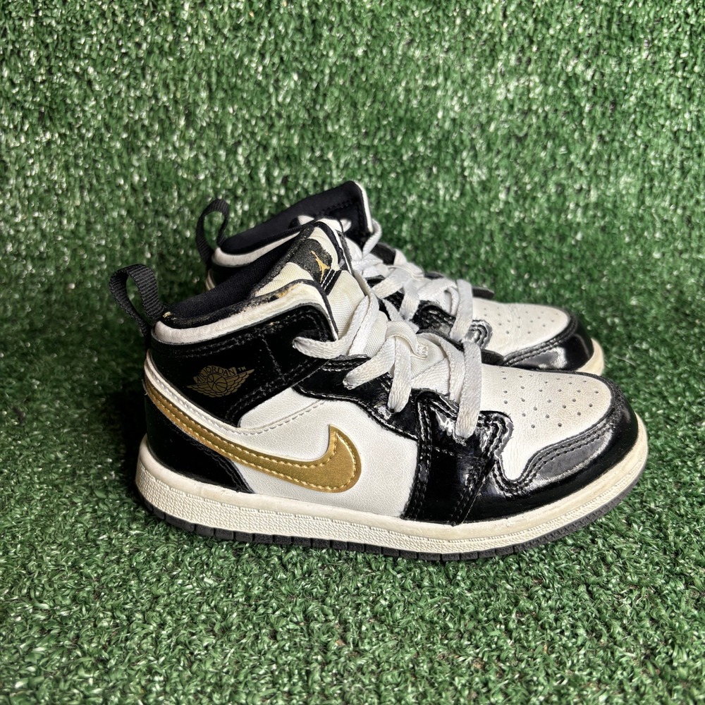 Jordan 1 Mid SE Metallic Gold Patent Leather Athletic Sneakers‎ Black Toddler 9C